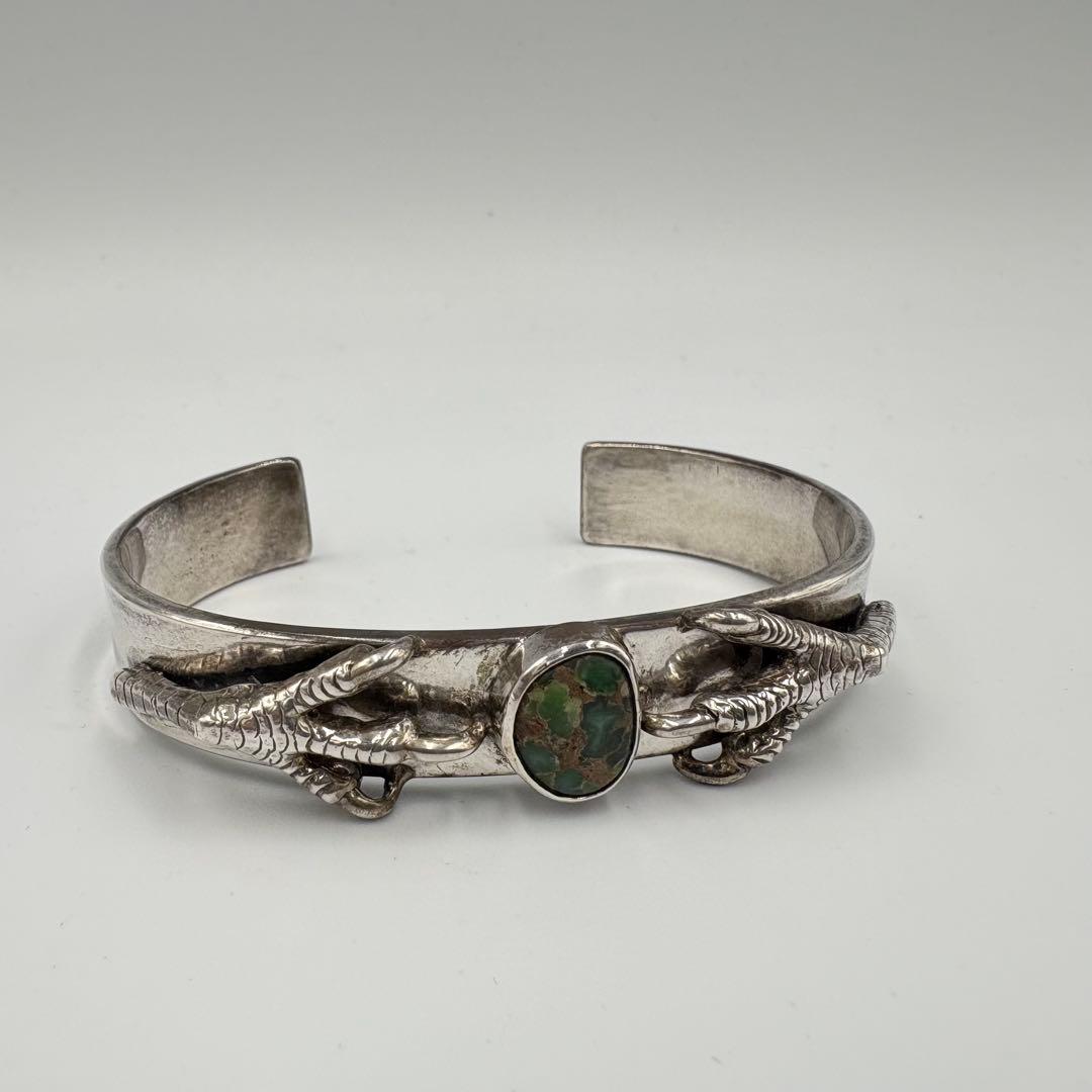 美品☆ silver 平打ち銀爪 石 ストーン バングル シルバー 爪