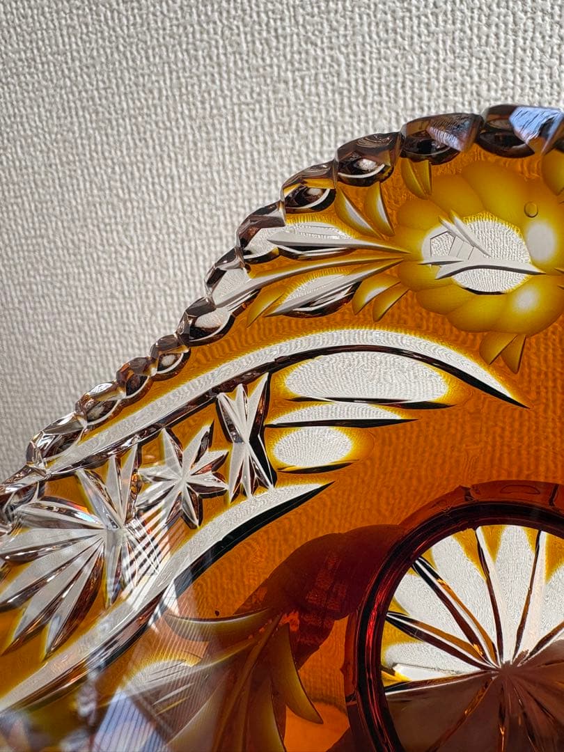 ドイツ製 ハンドメイド 24% PbO クリスタルガラス アンバー カットボウル