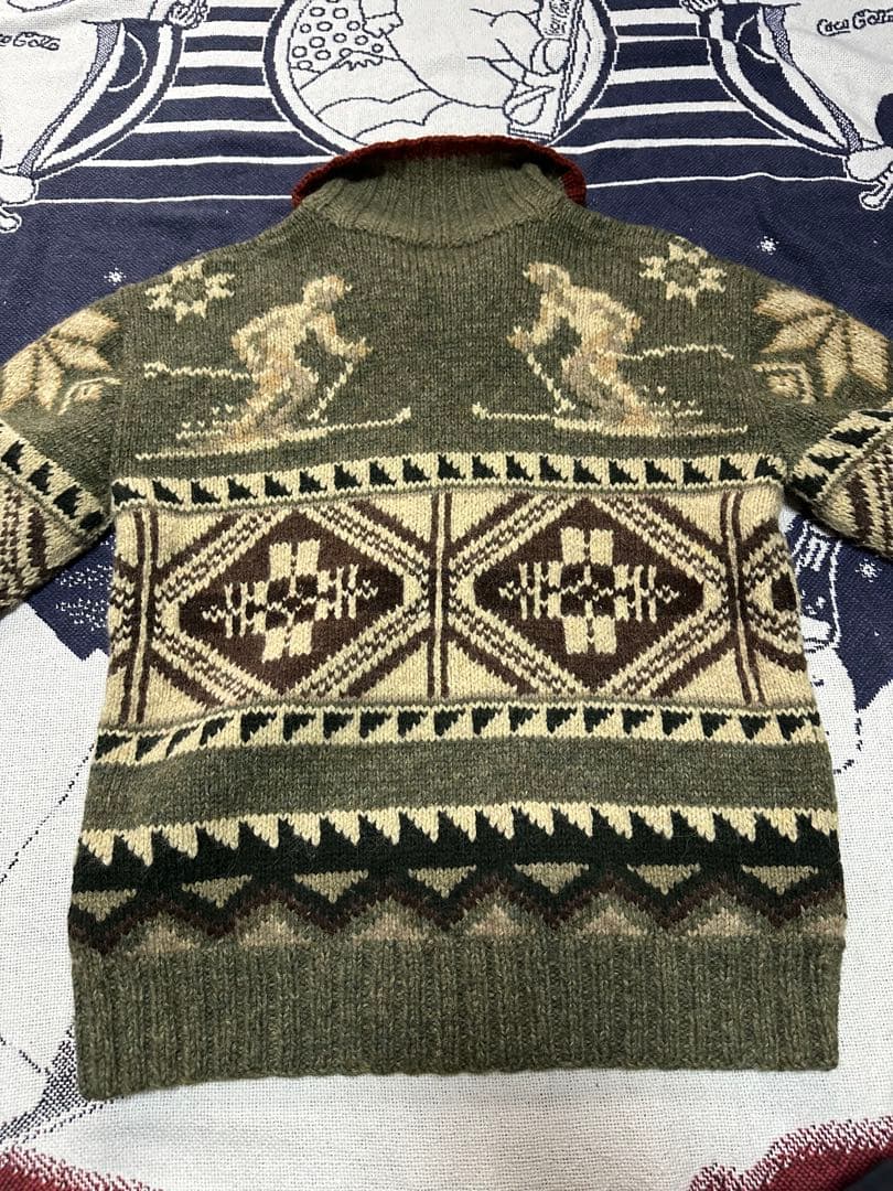 polo Ralph Lauren ジップアップカウチンニット　スキー柄