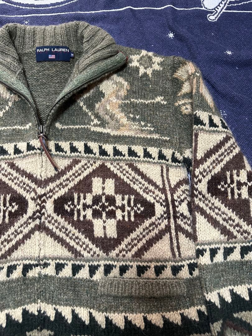 polo Ralph Lauren ジップアップカウチンニット　スキー柄