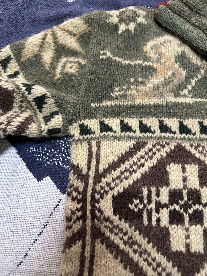 polo Ralph Lauren ジップアップカウチンニット　スキー柄
