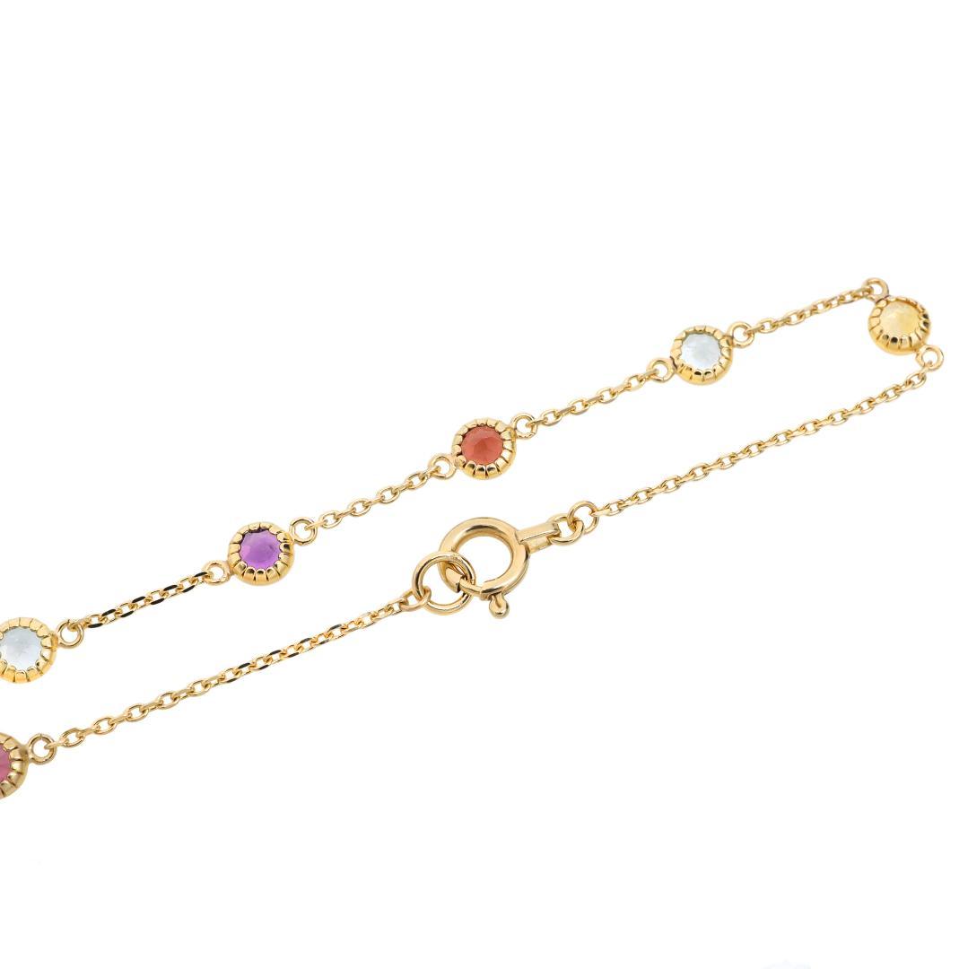 ラッピング込み9色の宝石が散らばるおしゃれなブレスレット 17cm K10YG