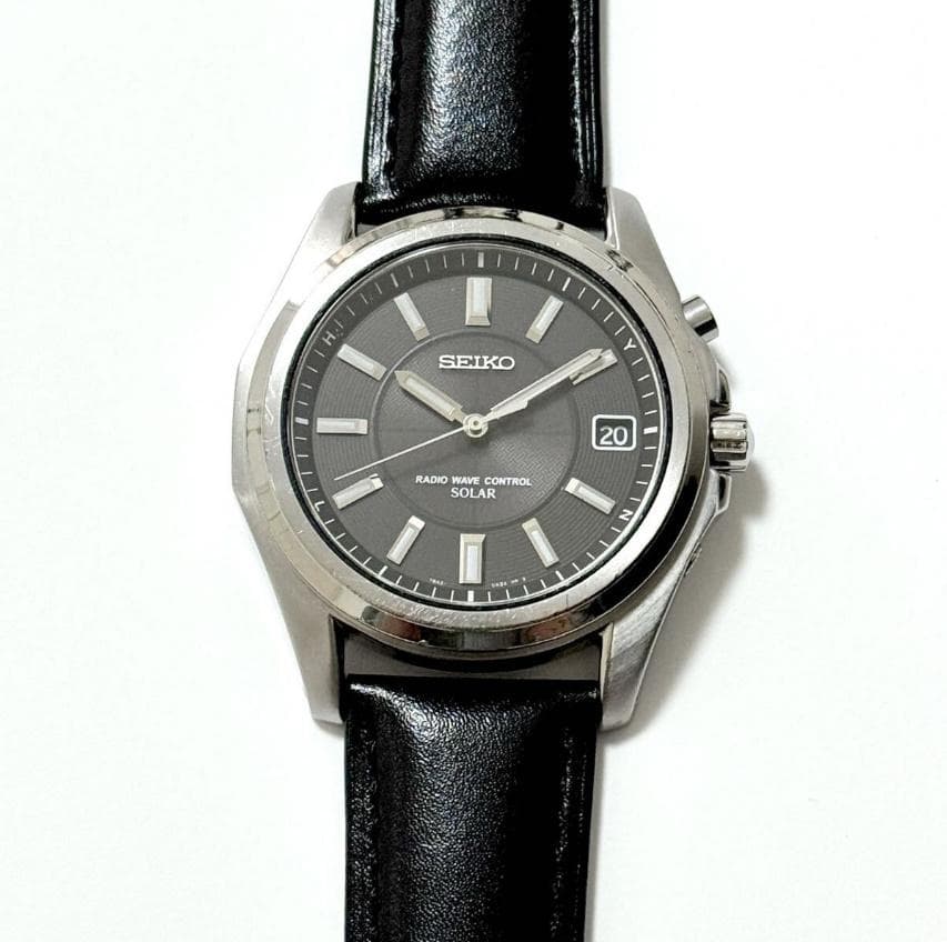 SEIKO チタン電波ソーラー 腕時計 黒 新品本革ベルト セイコー メンズ