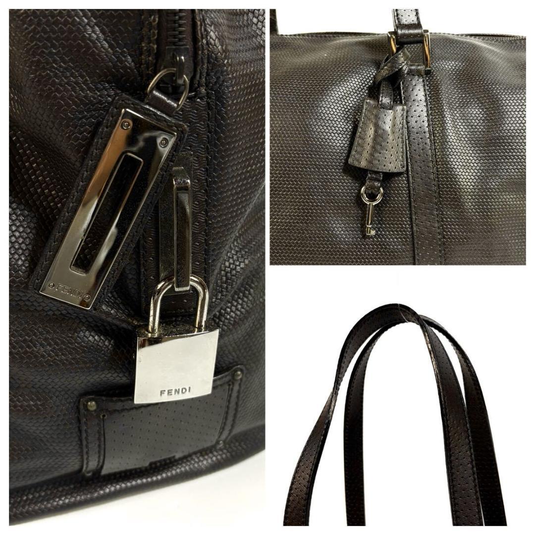 美品 FENDI レザー 大容量 ボストンバッグ ブラウン イタリア製 カデナ付