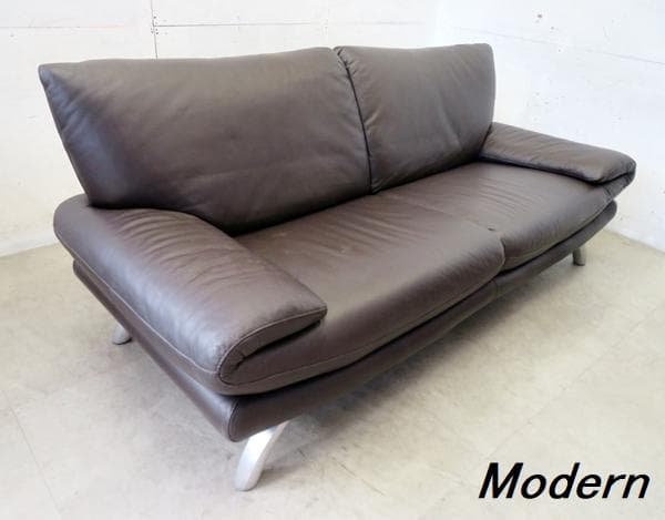 美品■IDC大塚家具L/Sコンフォート13■総革■3人掛けソファ■ブラウン■