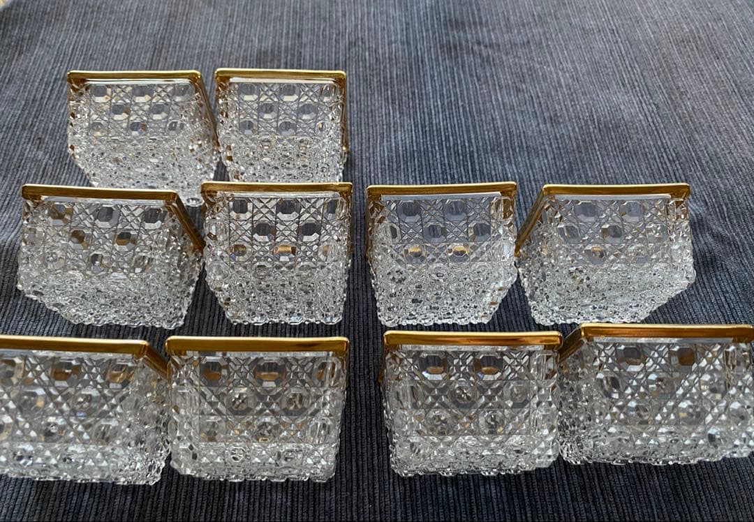 珍味入れ　4角型金付切子柄珍味入れ10客