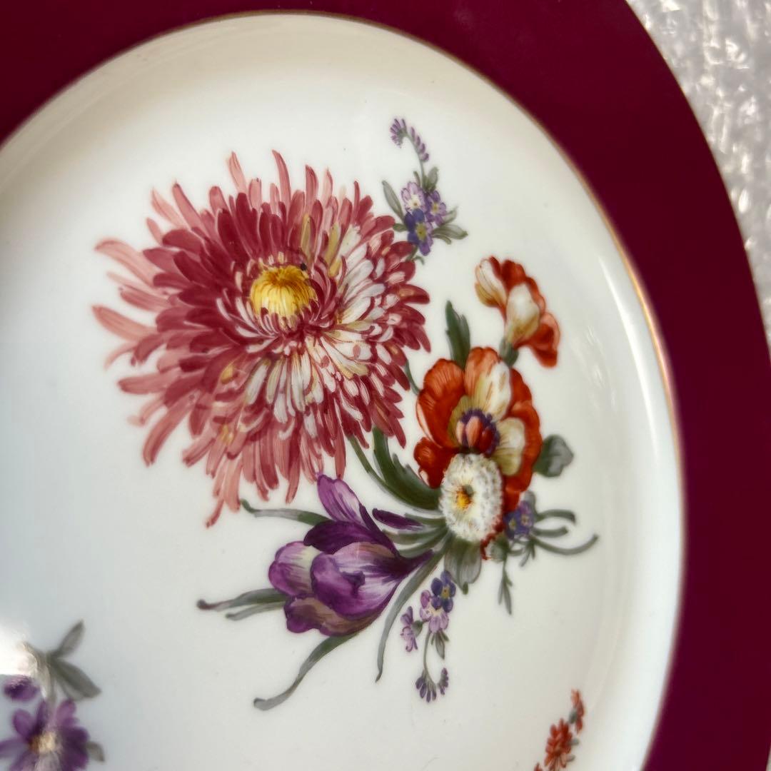 アンティーク高級食器　KPM 7種花　蝶々　赤皿