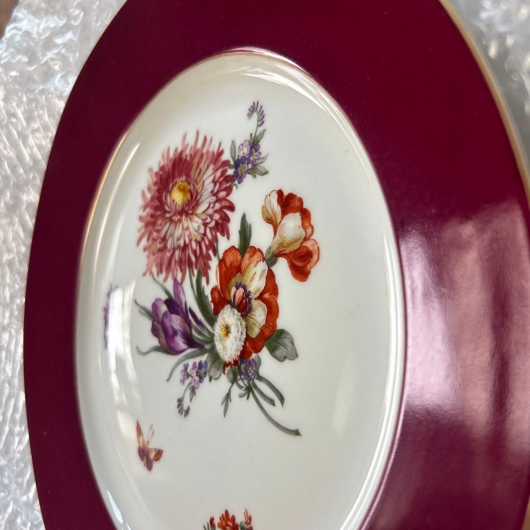 アンティーク高級食器　KPM 7種花　蝶々　赤皿