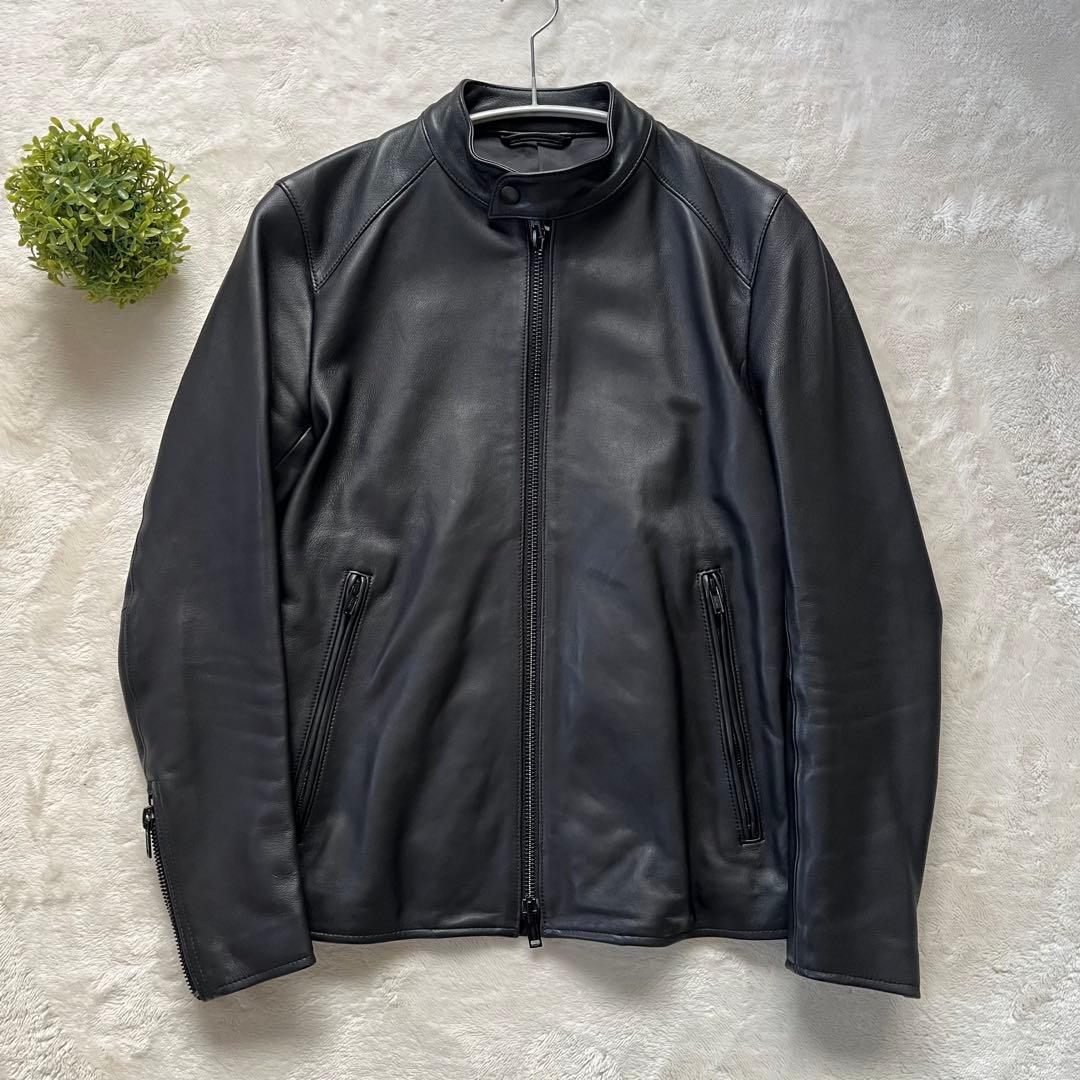 極美品✨エディフィス　ラムレザー　羊革　シングルライダース　M　黒　ダブルジップ