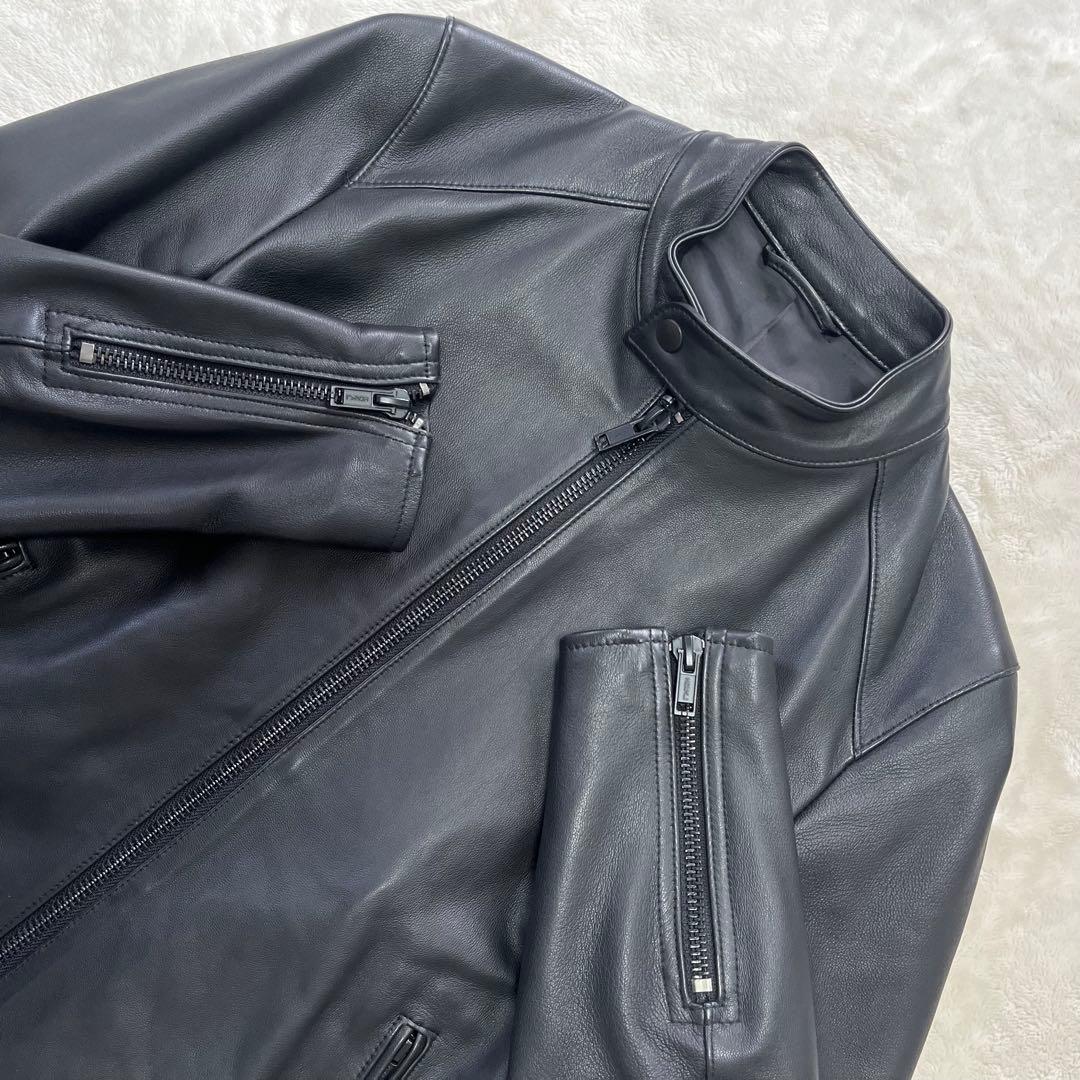 極美品✨エディフィス　ラムレザー　羊革　シングルライダース　M　黒　ダブルジップ