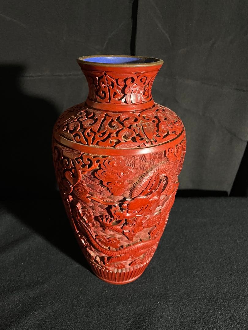 推朱　龍　銅器　漆器花瓶　ビンテージ骨董品