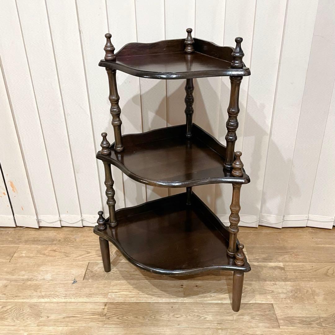 【レア】アンティーク　木製　コーナーラック　飾り棚　ビンテージ　収納　3段