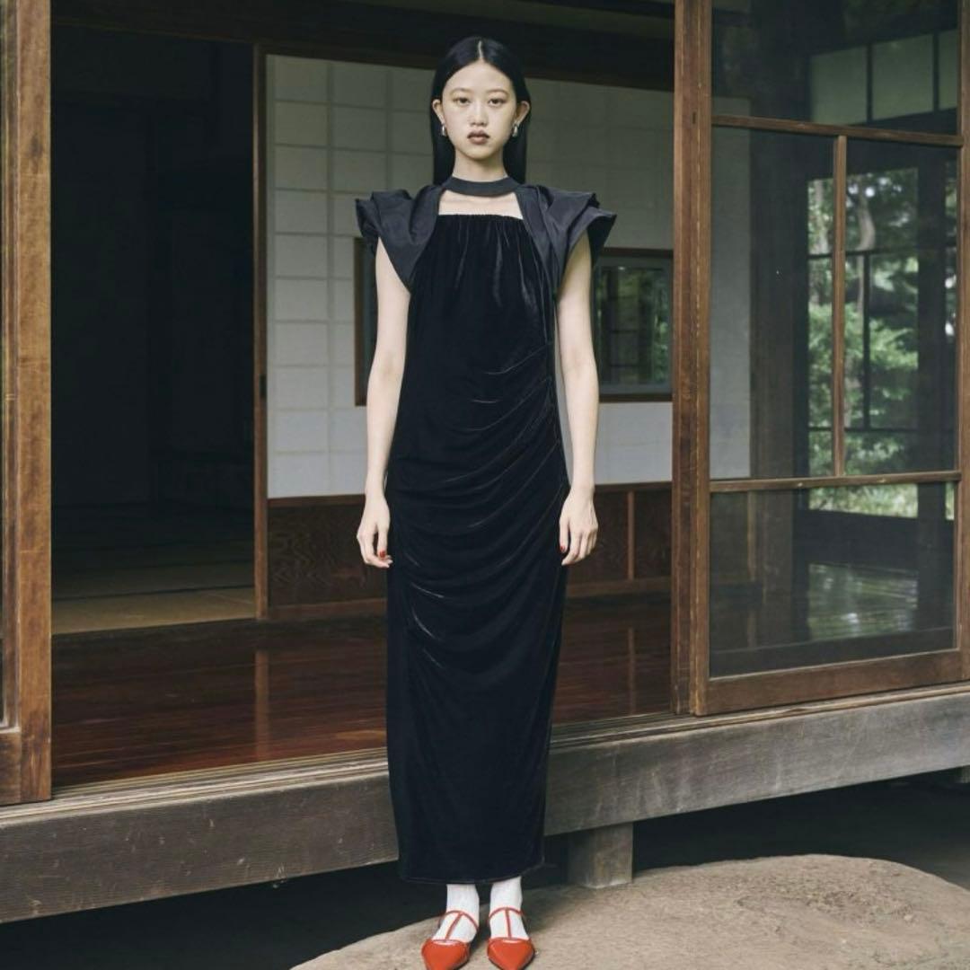 ANDRESD drape velour dress ブラック