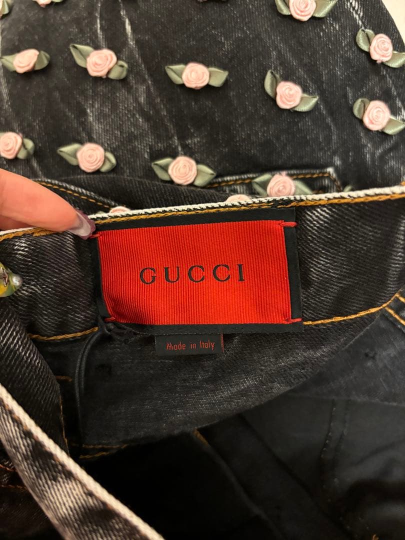 gucci スカート　デニム　フラワー　バラ　ローズ　2018