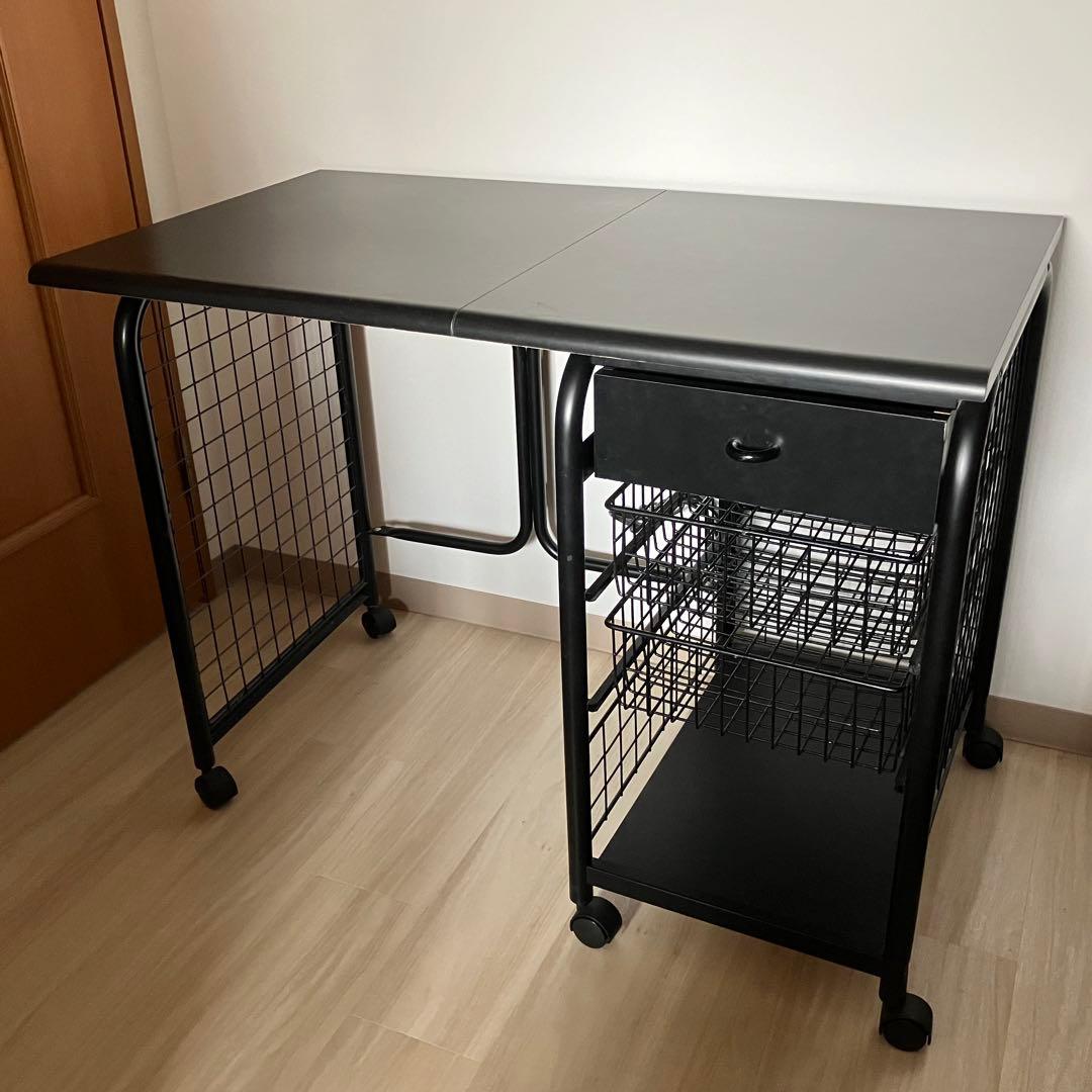 ブラックスチールパソコンデスク 引き出し付き