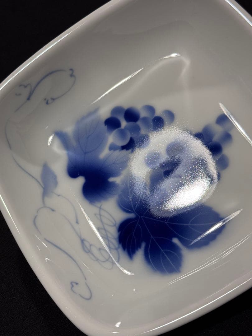 深川製磁　ブルーワイナリー　角大皿（一房　二房）　ペア　小付　葡萄