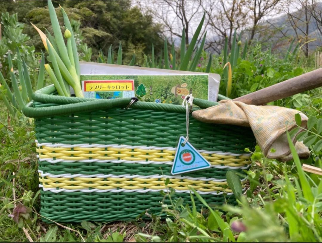 篭バック　カノン、グリーン(シバヤマさんの手作りカゴ)昭和レトロ