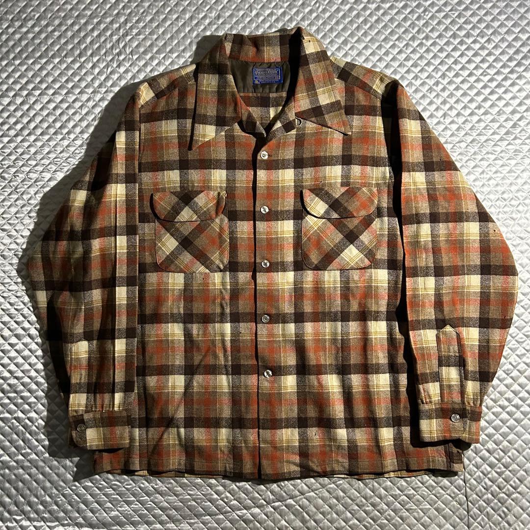 し*う様 70s USA製 ペンドルトン ウールチェックボードシャツ 開襟 vi