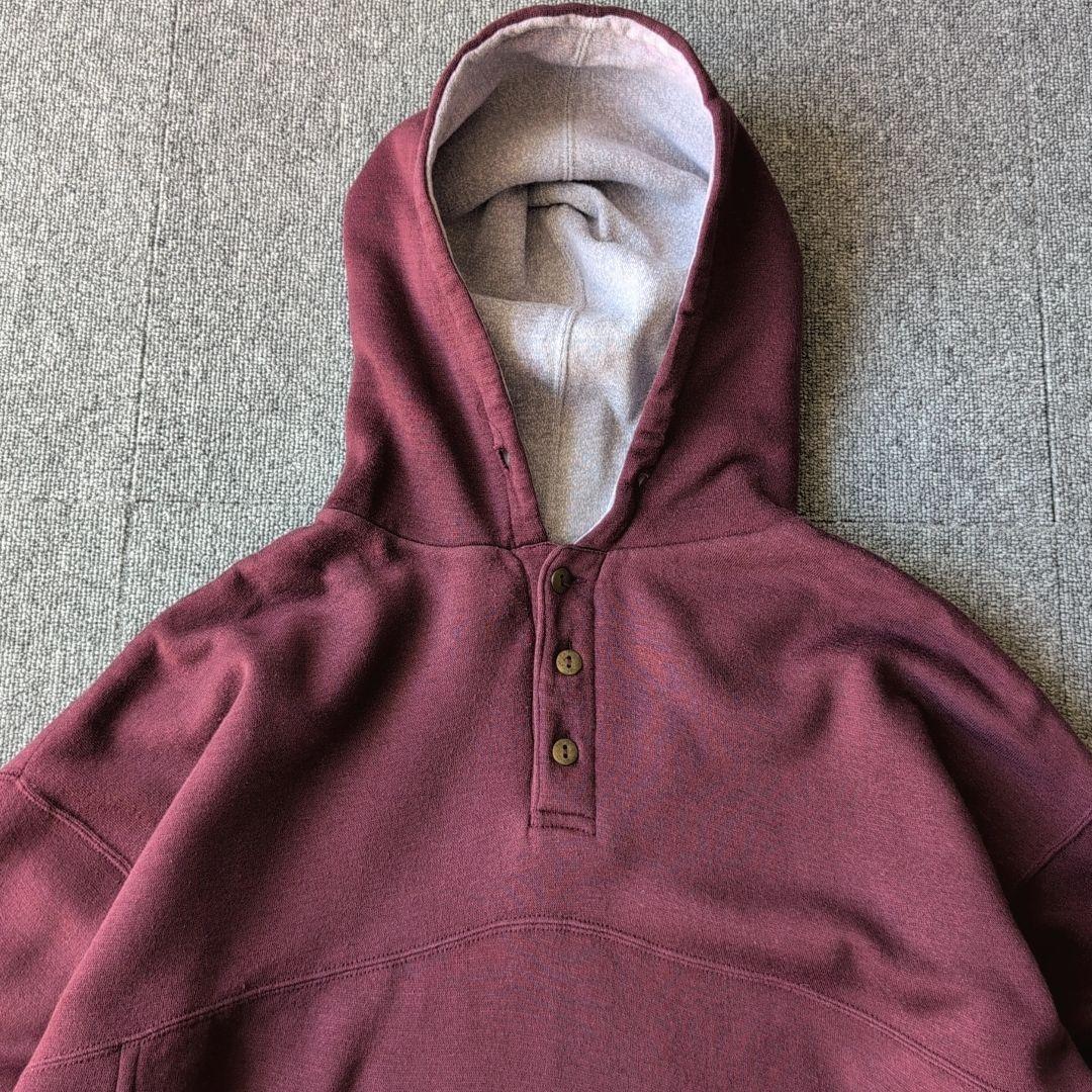 90s ダブルフェイス パーカー ハーフボタン サーマル 古着 XL オールド