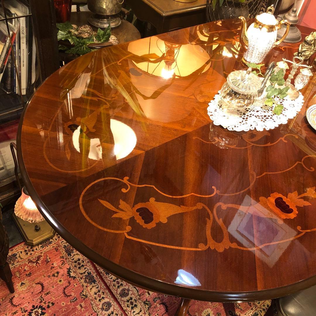 こうママ✨✨ 天板のみSaleヴィンテージ イタリアン象嵌オーバルテーブル