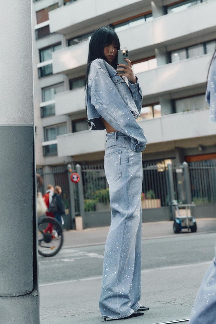 『完売品』ZARA TRF ストレート STRASS ハイウエストジーンズ