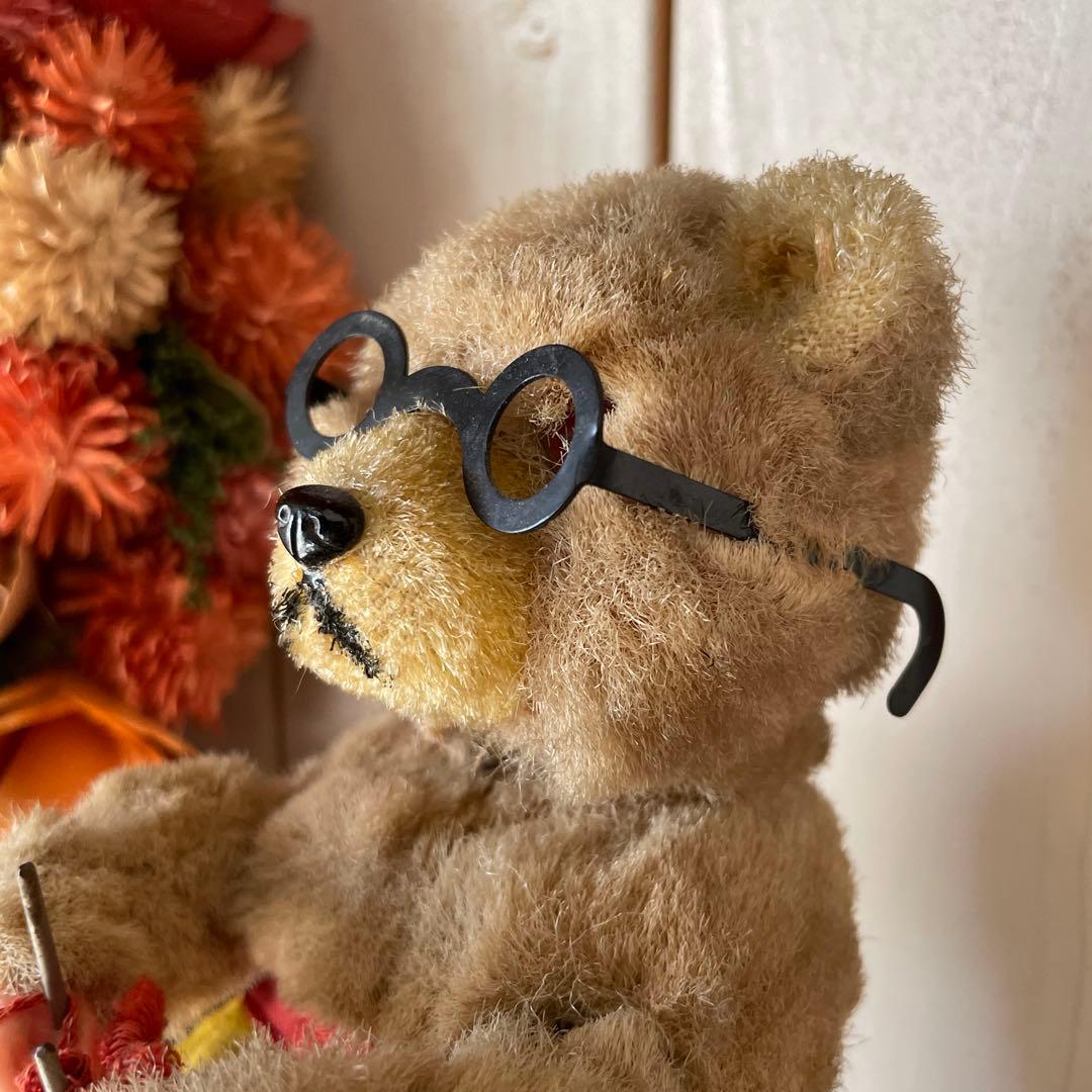 max carl ヴィンテージ　ゼンマイ式　編み物をするテディベア　蚤の市