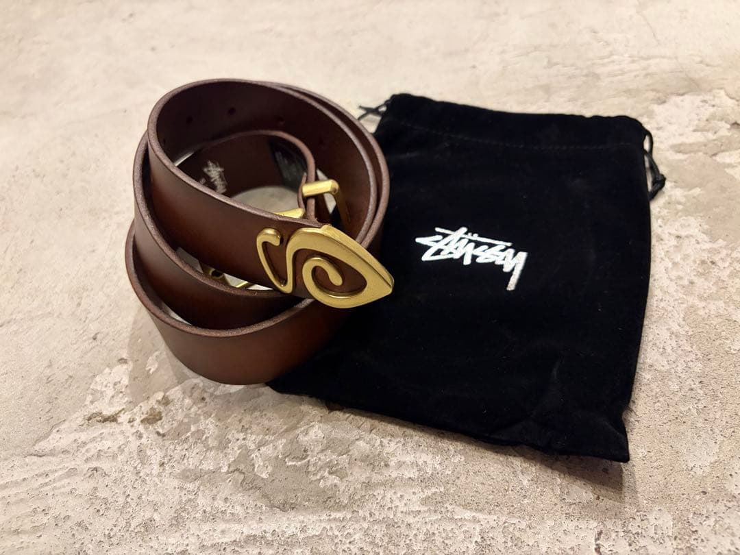 Stussy ブラウンレザーベルト S/M