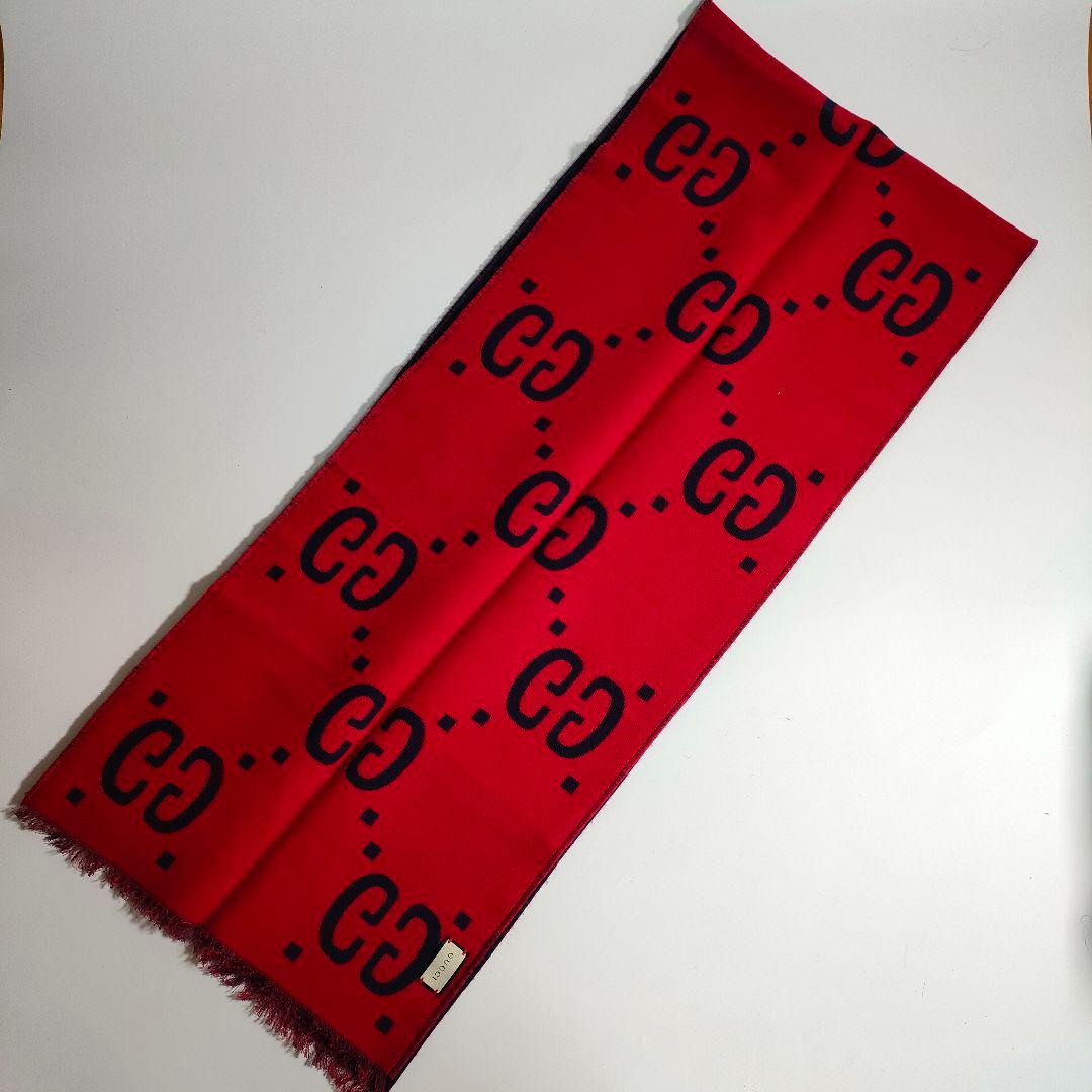 GUCCI GGロゴ リバーシブル マフラー ジャガード ウール×シルク