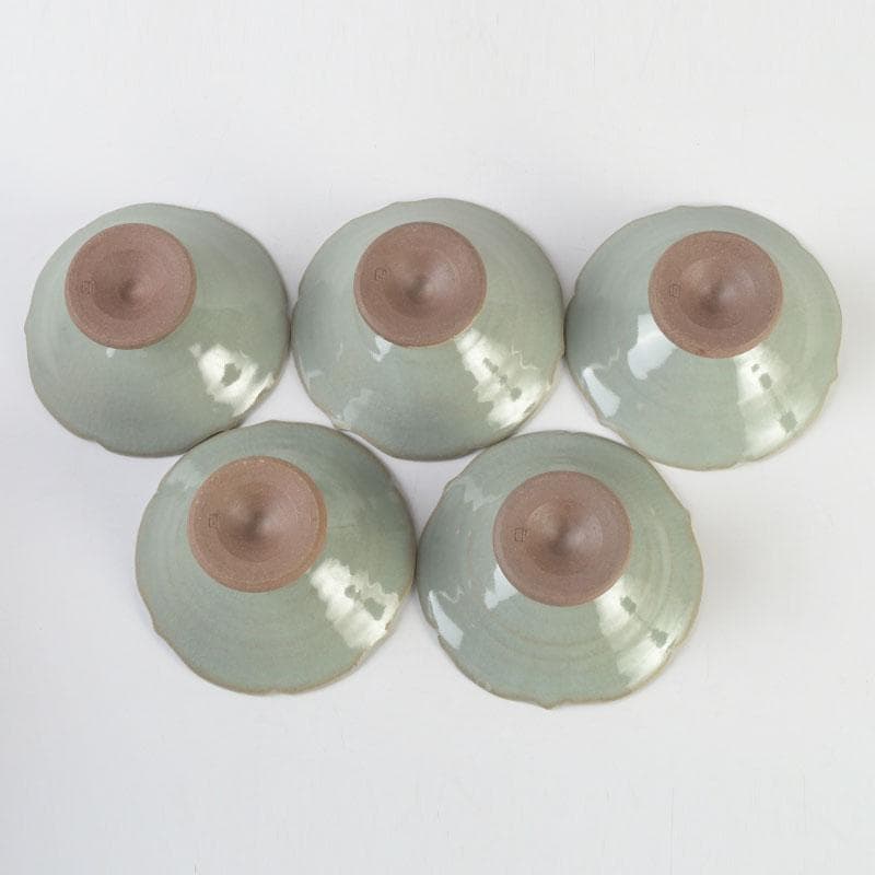 和食器　忍冬庵　佐藤和子作　朝鮮唐津　青磁　手鉢　五客　共箱　V　9845A