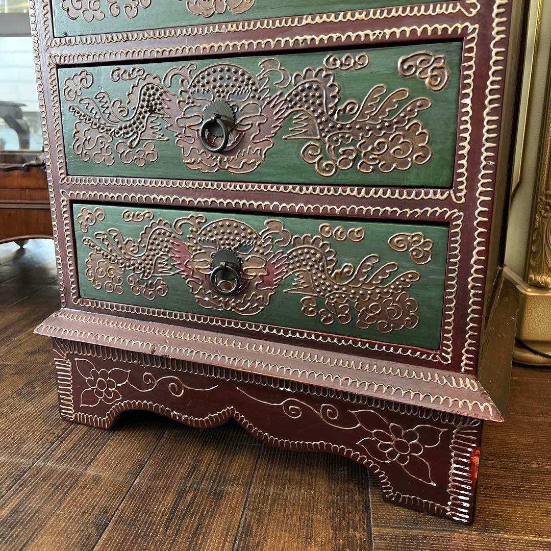 アンティーク　シノワズリ　１０段引出し　チェスト　東洋家具　唐箪笥　中国風文様