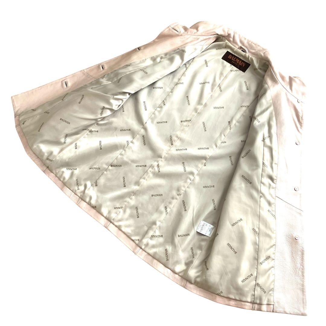 美品 \"BALMAIN\" ラムレザー ジャケット アイボリー