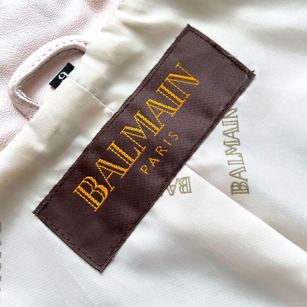 美品 \"BALMAIN\" ラムレザー ジャケット アイボリー