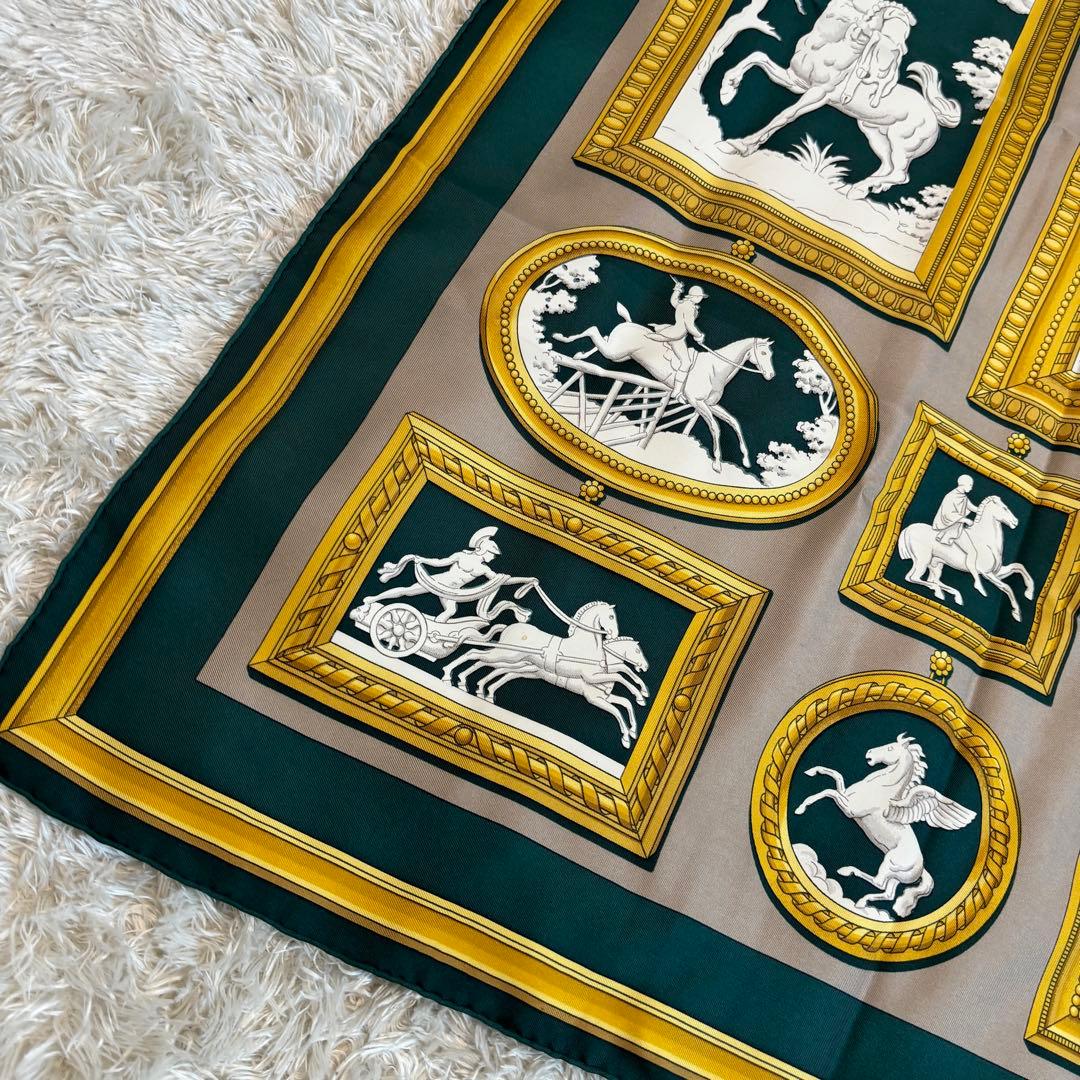極美品✨HERMES WEDG WOOD コラボスカーフ　グリーン　カレ90