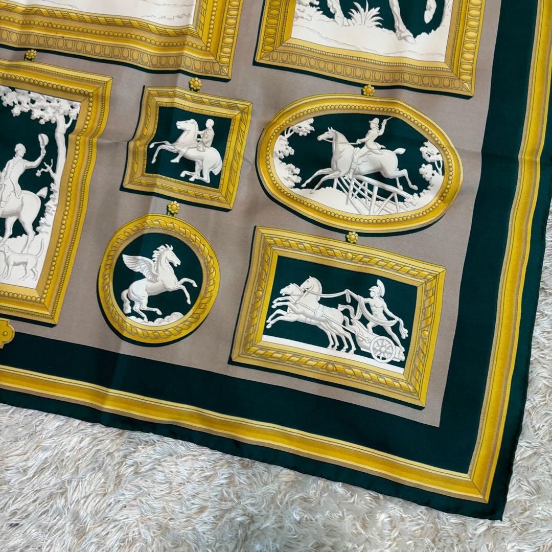 極美品✨HERMES WEDG WOOD コラボスカーフ　グリーン　カレ90