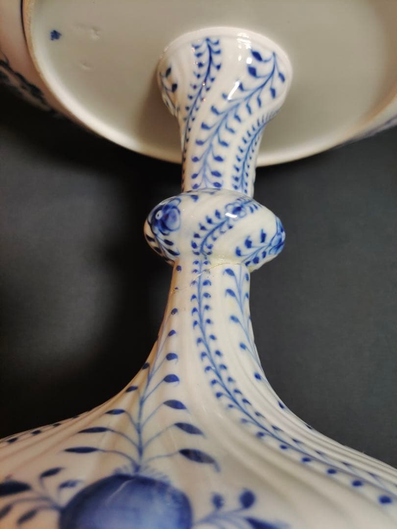 時代 マイセン ブルーオニオン 磁器 2段コンポート 飾り インテリア 修理あり