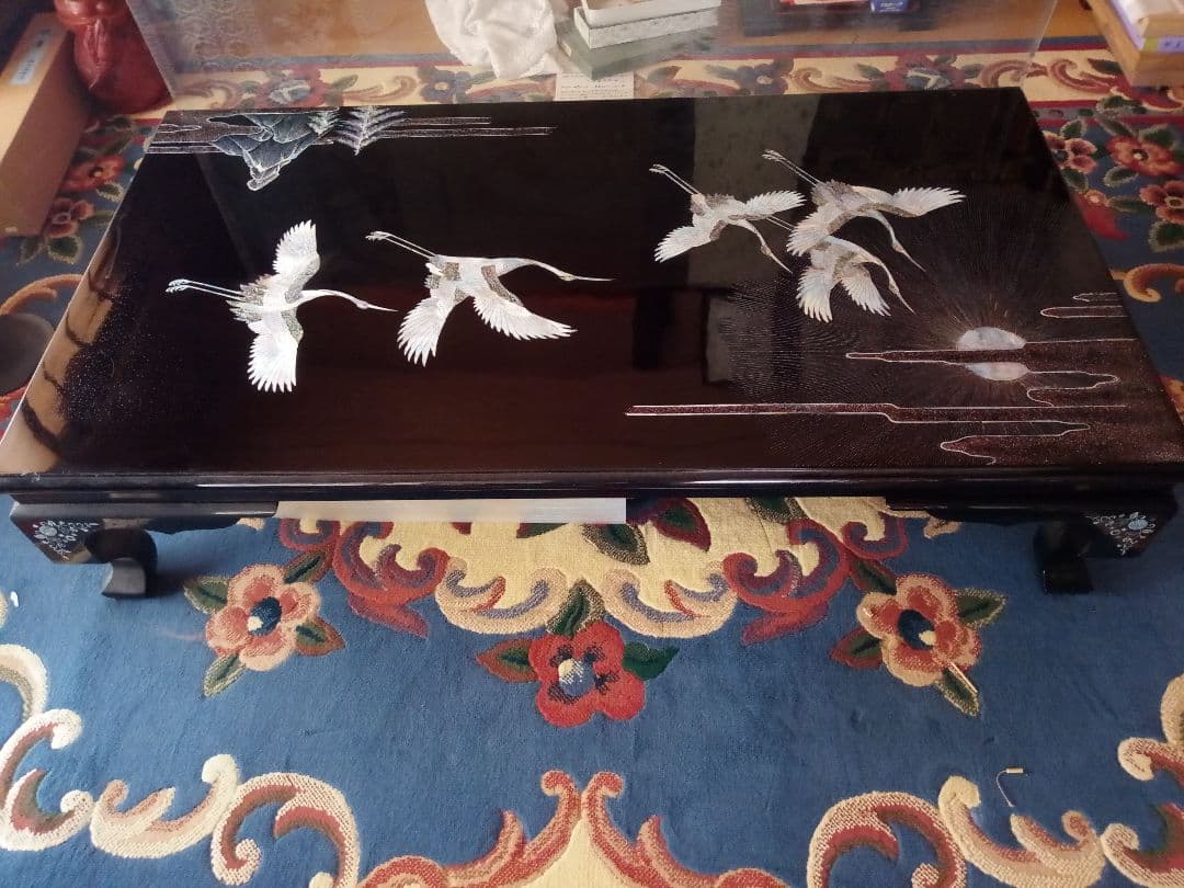 昭和レトロ 超激レア！「韓国螺鈿家具ガラステーブル」美品