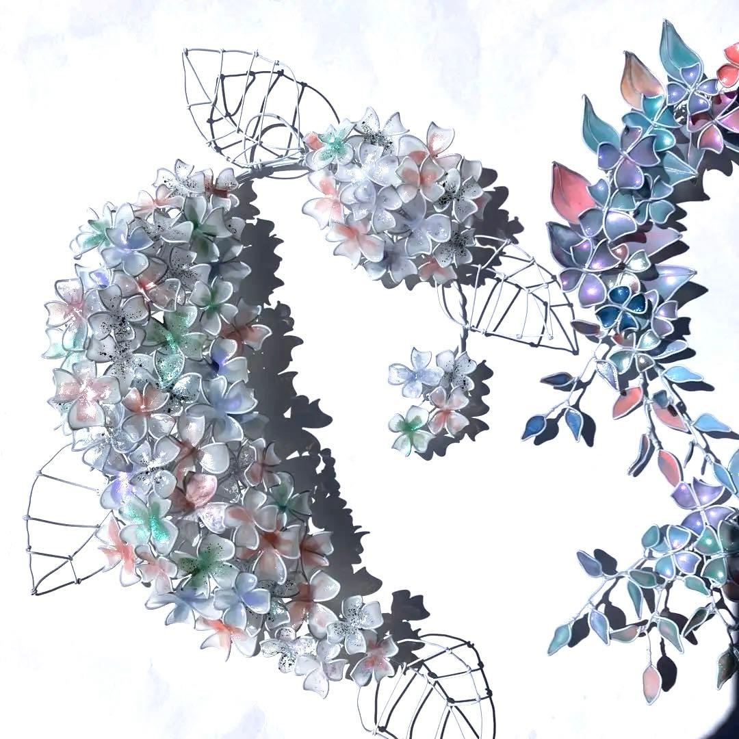 特注　大きなオーロラフラワーボタニカルリース　ワイヤークラフト　ディップアート