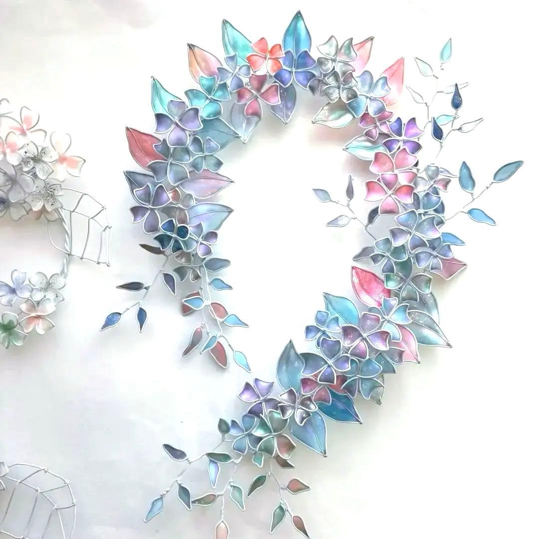 特注　大きなオーロラフラワーボタニカルリース　ワイヤークラフト　ディップアート