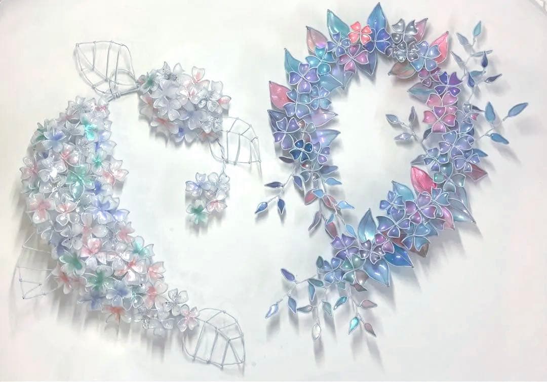 特注　大きなオーロラフラワーボタニカルリース　ワイヤークラフト　ディップアート