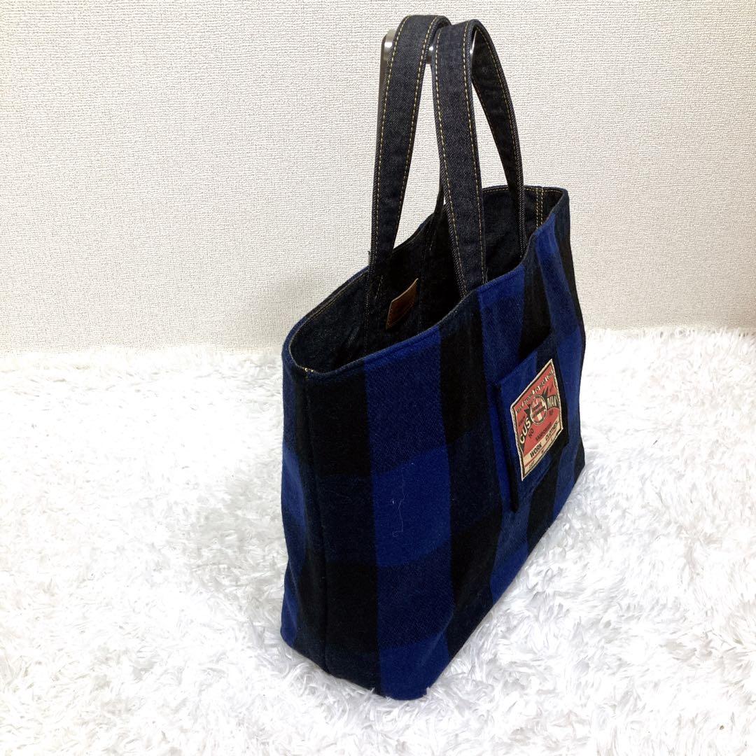 【極美品】クッシュマン リバーシブル デニム チェック トートバッグ ラージ