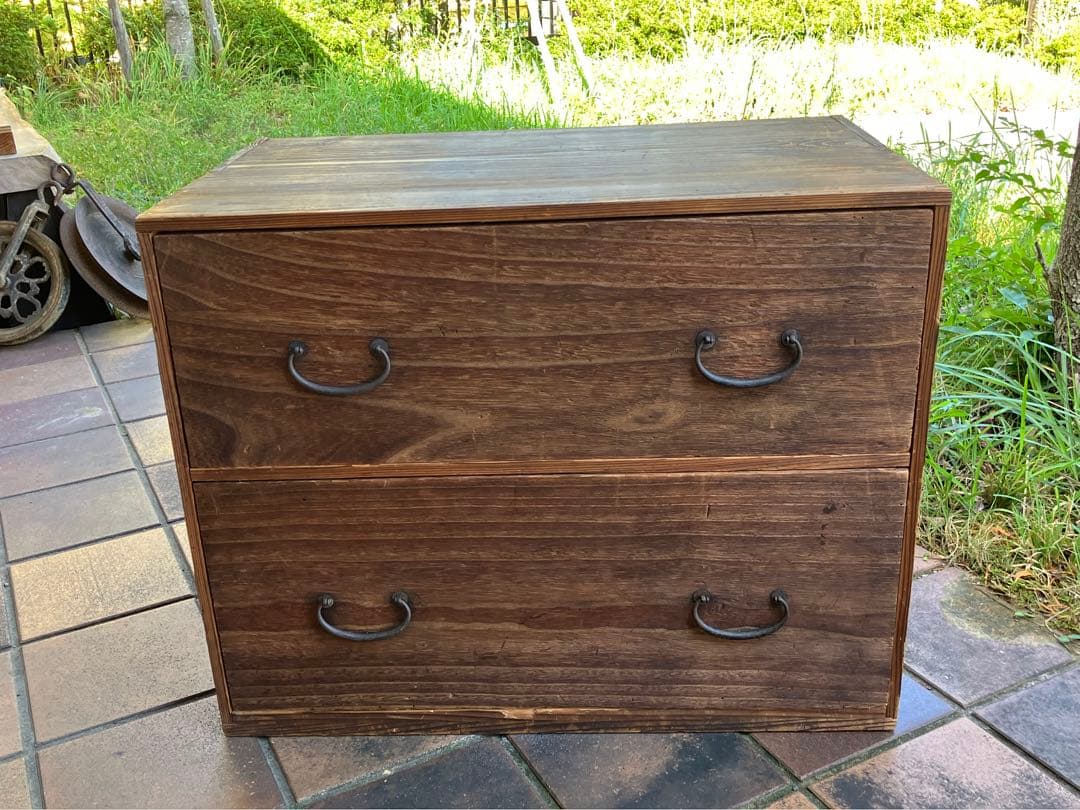 古い家具 和箪笥 木製タンス 時代物 2段引き出し 古民家 昭和レトロ