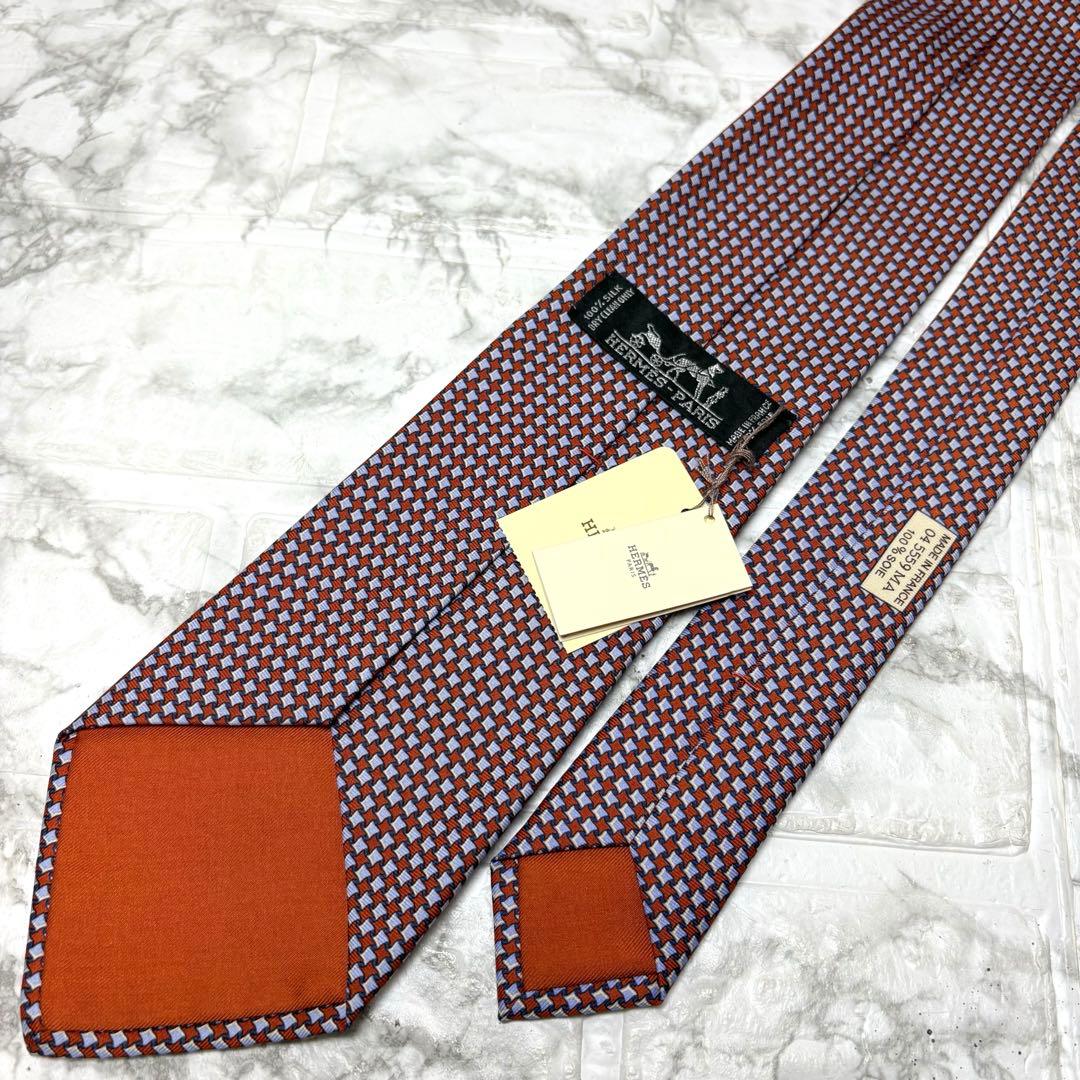 未使用品　エルメス　ネクタイ　オレンジ×水色　スーツ　ソリッドタイ　シャツ