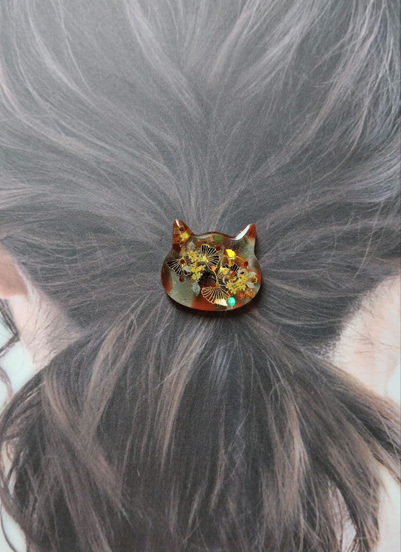 秋 きもの和柄風 猫ちゃん ヘアゴム