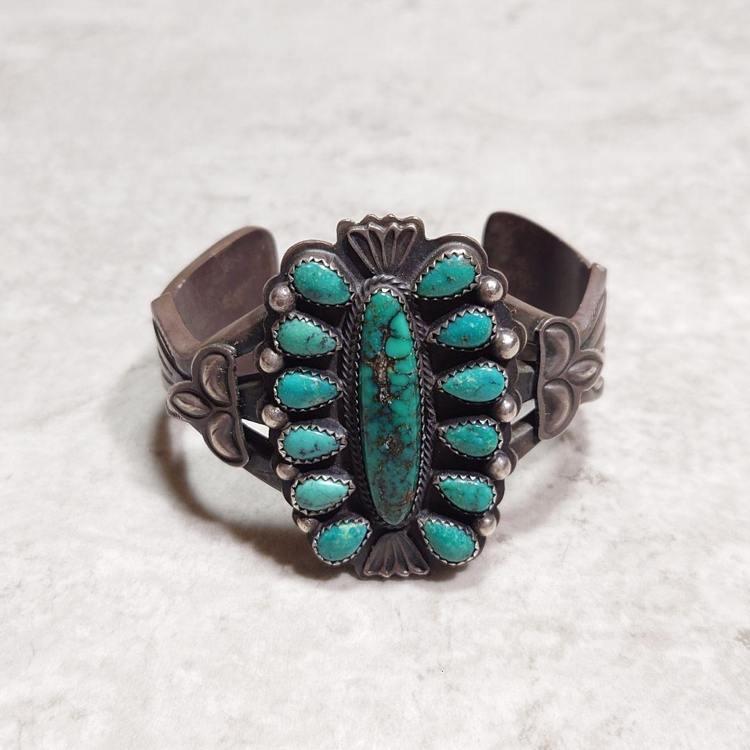 NAVAJO ナバホ Old Pawn マルチターコイズバングル 大判 重厚