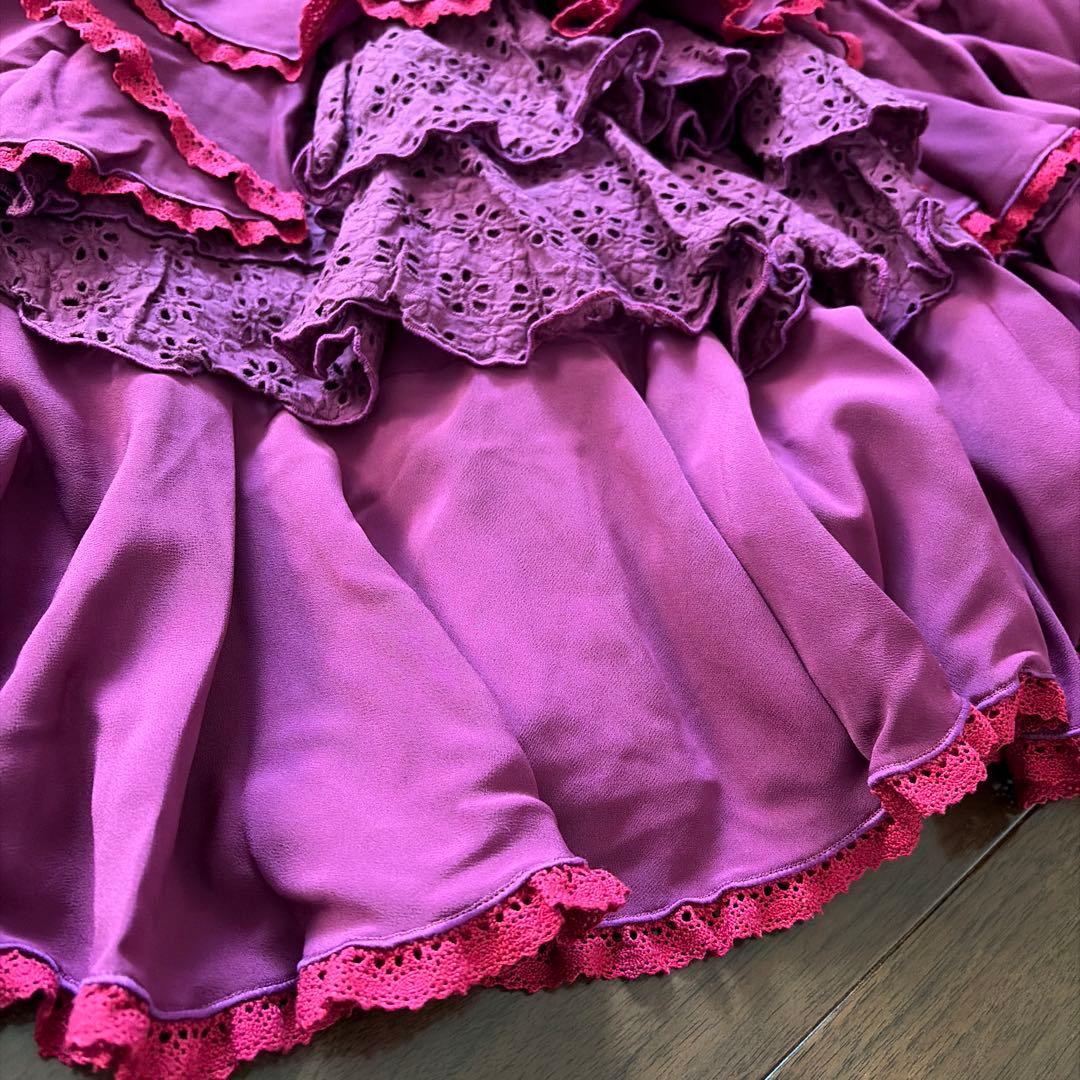 SONIA JOHNES ワイン×濃ピンクレース　フラメンコ衣装