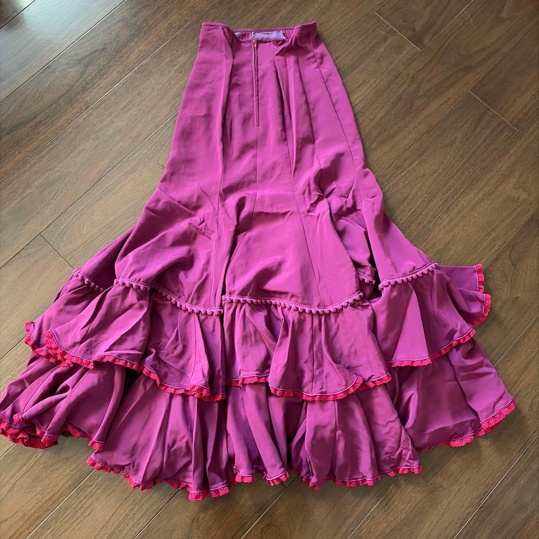 SONIA JOHNES ワイン×濃ピンクレース　フラメンコ衣装