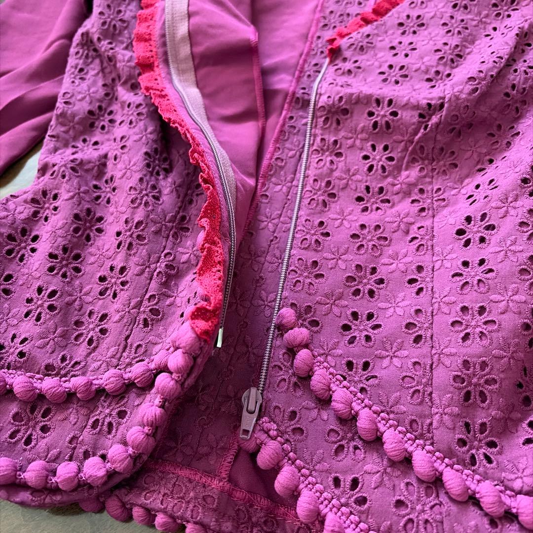 SONIA JOHNES ワイン×濃ピンクレース　フラメンコ衣装