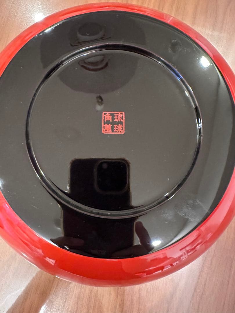 琉球角萬　琉球漆器　菓子器 パームツリー装飾