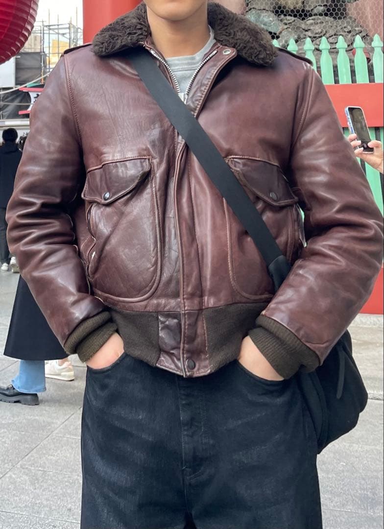 SCHOTT G-1 A-2 レザー ブラウン ボア 本革 ヴィンテージ 短丈