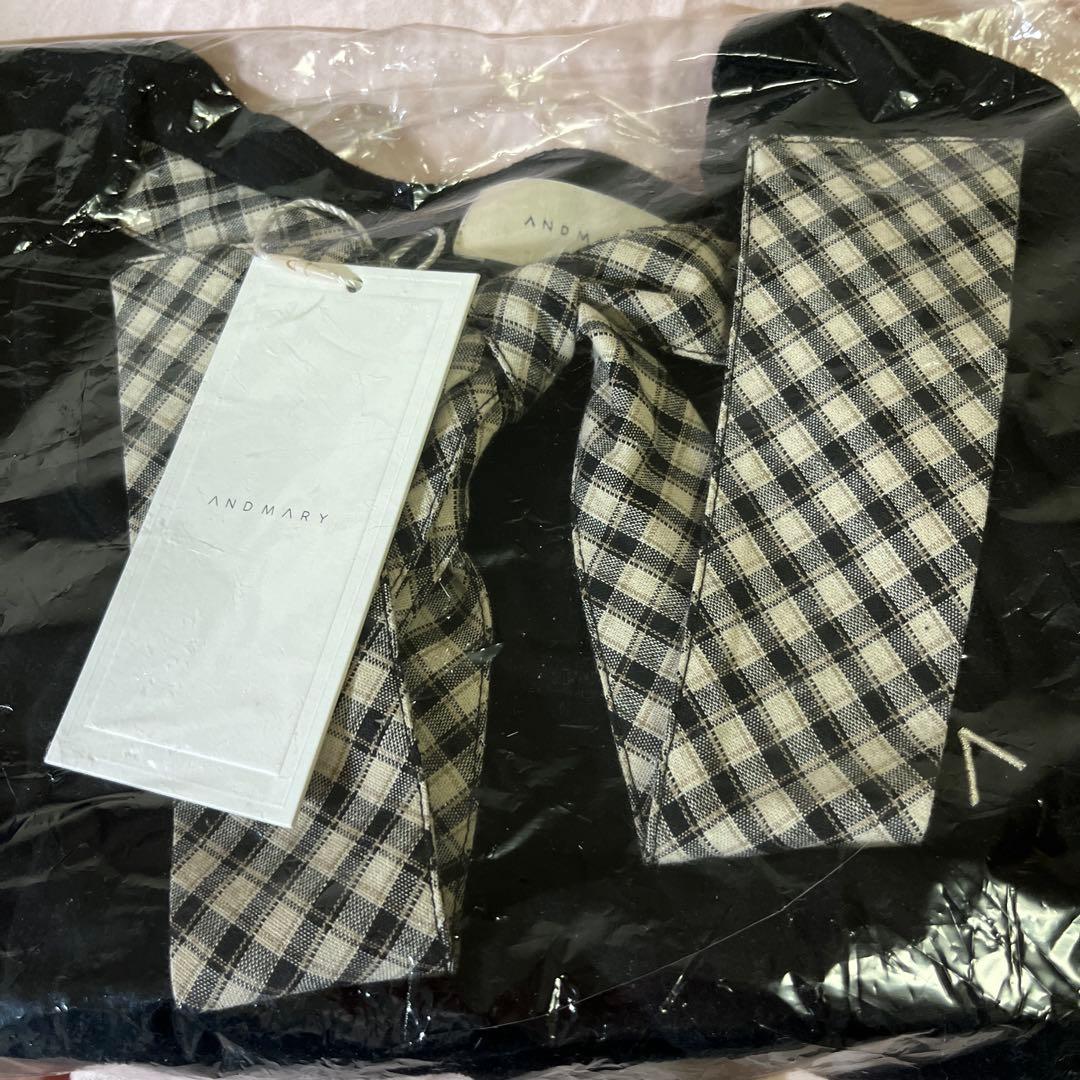 トップス andmary Ami ribbon check tops black